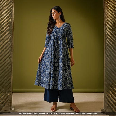 Printed Kantha Stich Cambric Cotton Fabric- F4695